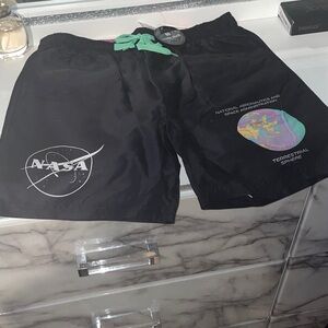 NASA Black Shorts with Green Drawstring